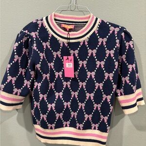 THML Geometric Knit Sweater in Navy and Pink